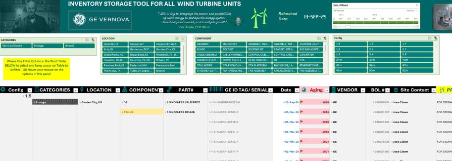 Screenshot of GEV ONW Inventory Digital Tool